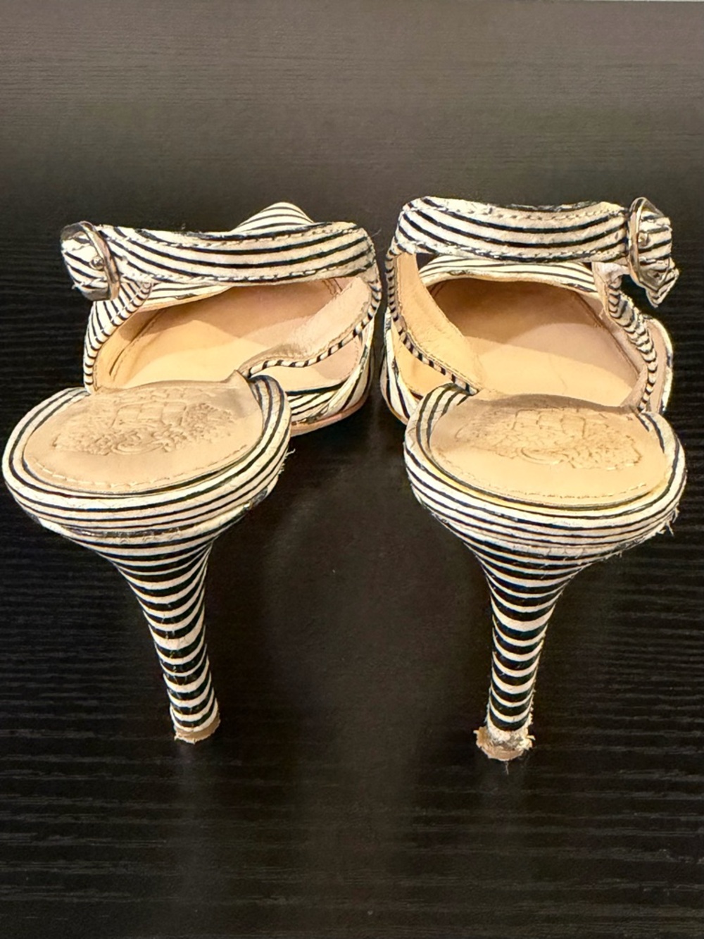 Vince Camuto Barlowe Striped Leather Slingback Heels - Picture 8 of 14